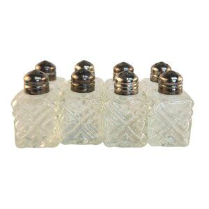 Set Of 8 Vintage Glass Salt & Pepper Shakers With Metal Lids